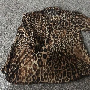 Ladies Leopard Print Top with Roll Up Tab Sleeves